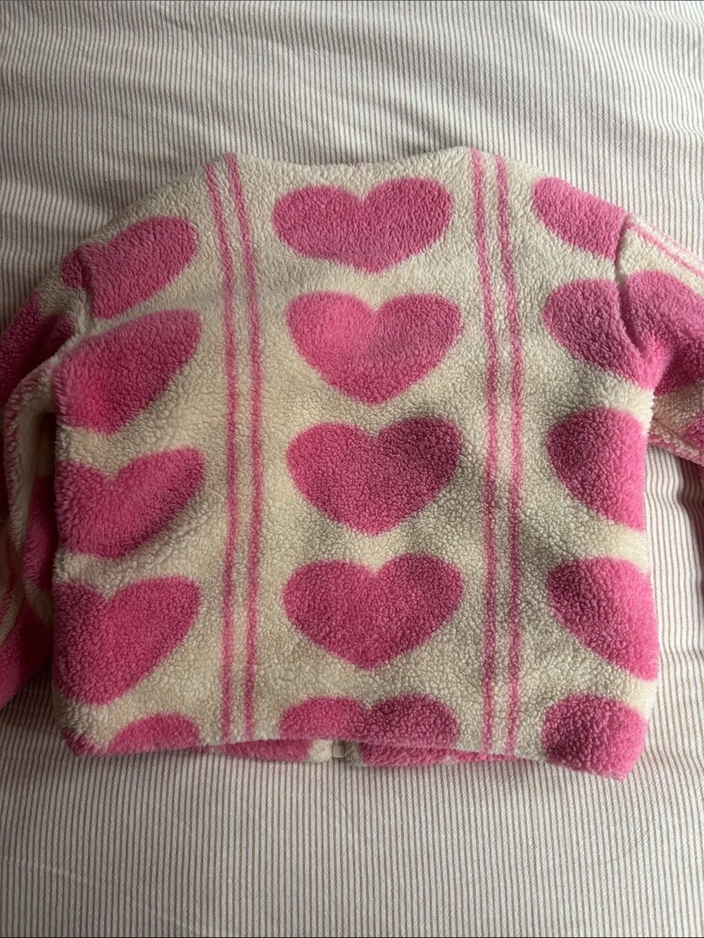 Lola + The Boys Cream Sherpa Jacket with Pink Hearts sz6